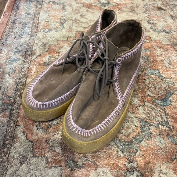 Laidback London Shenje Suede Lace-Up Chukka Booties Gray - Purple Crochet Detail - Picture 7 of 7